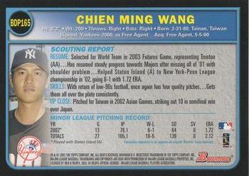 2003 Bowman Draft Picks & Prospects #BDP165 Chien Ming Wang Back