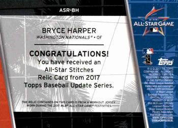 2017 Topps Update - All-Star Stitches Relics #ASR-BH Bryce Harper Back