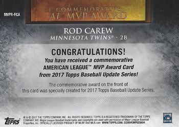 2017 Topps Update - MVP Award Commemorative Medallions #MVPR-RCA Rod Carew Back