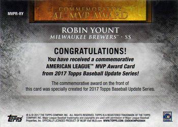 2017 Topps Update - MVP Award Commemorative Medallions #MVPR-RY Robin Yount Back