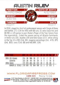 2017 Choice Florida Fire Frogs #24 Austin Riley Back