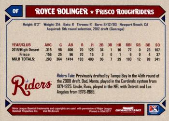 2017 Grandstand Frisco RoughRiders #2 Royce Bolinger Back