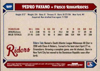 2017 Grandstand Frisco RoughRiders #27 Pedro Payano Back