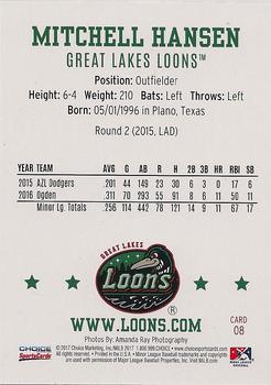 2017 Choice Great Lakes Loons #08 Mitchell Hansen Back