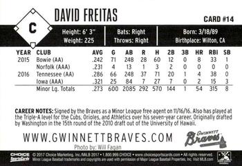 2017 Choice Gwinnett Braves #14 David Freitas Back