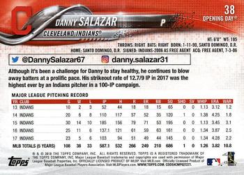 2018 Topps Opening Day #38 Danny Salazar Back
