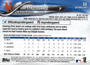 2018 Topps Opening Day #68 Noah Syndergaard Back
