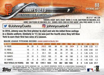 2018 Topps Opening Day #88 Johnny Cueto Back