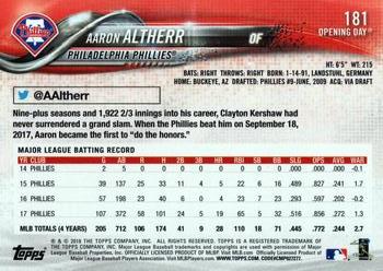 2018 Topps Opening Day #181 Aaron Altherr Back