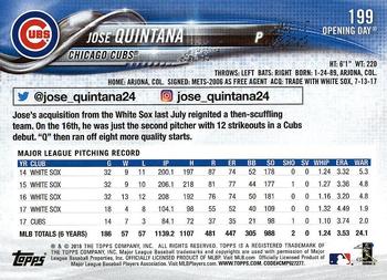 2018 Topps Opening Day #199 Jose Quintana Back