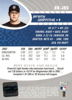 2003 Bowman's Best #BB-JRG Jeremy Griffiths Back