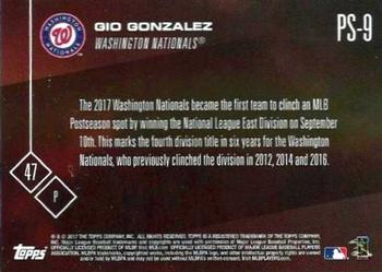2017 Topps Now Postseason Washington Nationals #PS-9 Gio Gonzalez Back