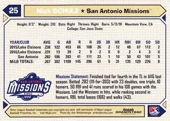 2017 Grandstand San Antonio Missions #NNO Nick Schulz Back