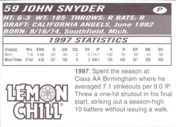 1998 Lemon Chill Chicago White Sox #NNO John Snyder Back