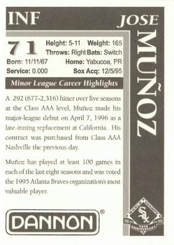 1996 Dannon Chicago White Sox #NNO Jose Munoz Back