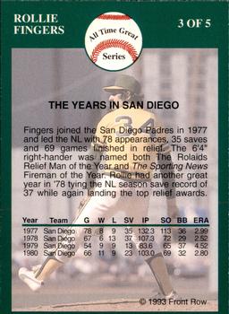1993 Front Row Premium All-Time Greats Rollie Fingers (The Gold Collection) #3 Rollie Fingers Back