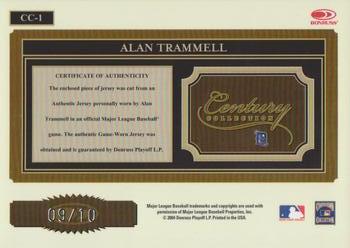 2004 Donruss Throwback Threads - Century Collection Signature Material Prime #CC-1 Alan Trammell Back