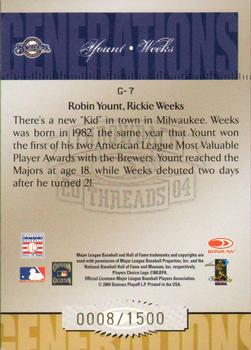 2004 Donruss Throwback Threads - Generations #G-7 Robin Yount / Rickie Weeks Back