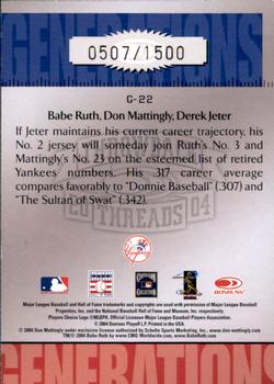 2004 Donruss Throwback Threads - Generations #G-22 Babe Ruth / Don Mattingly / Derek Jeter Back