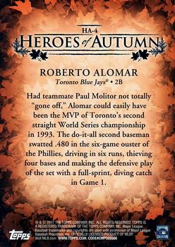 2017 Topps Update - Heroes of Autumn Blue #HA-4 Roberto Alomar Back