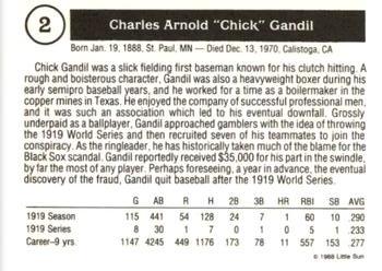1988 Little Sun Black Sox Scandal #2 Chick Gandil Back