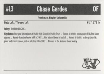 2003 Sun Printing Wisconsin Woodchucks #NNO Chase Gerdes Back