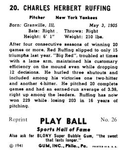 1977 1941 Play Ball Reprint #27 Charley Keller Back