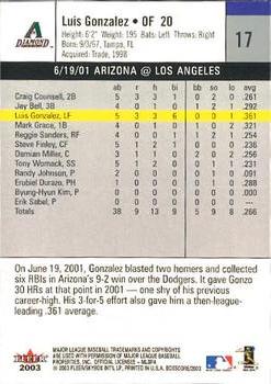 2003 Fleer Box Score #17 Luis Gonzalez Back