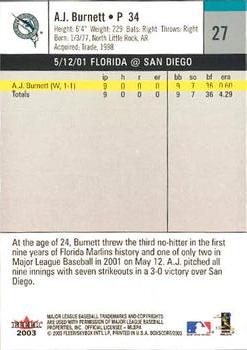 2003 Fleer Box Score #27 A.J. Burnett Back
