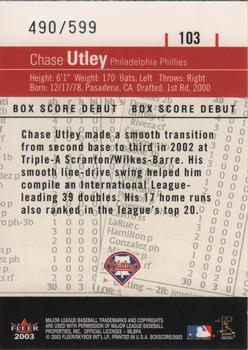 2003 Fleer Box Score #103 Chase Utley Back