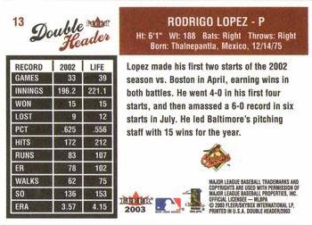 2003 Fleer Double Header #13 Rodrigo Lopez Back