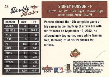 2003 Fleer Double Header #43 Sidney Ponson Back