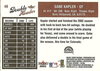 2003 Fleer Double Header #49 Gabe Kapler Back