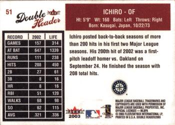 2003 Fleer Double Header #51 Ichiro Back