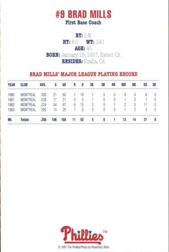 1997 Philadelphia Phillies Photocards #NNO Brad Mills Back