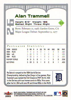 2003 Fleer Fall Classic #26 Alan Trammell Back