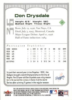 2003 Fleer Fall Classic #36b Don Drysdale Back