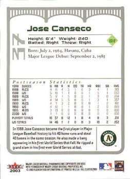 2003 Fleer Fall Classic #37 Jose Canseco Back