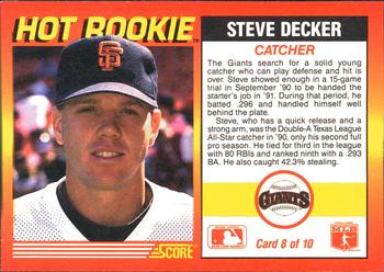 1991 Score - Hot Rookies #8 Steve Decker Back