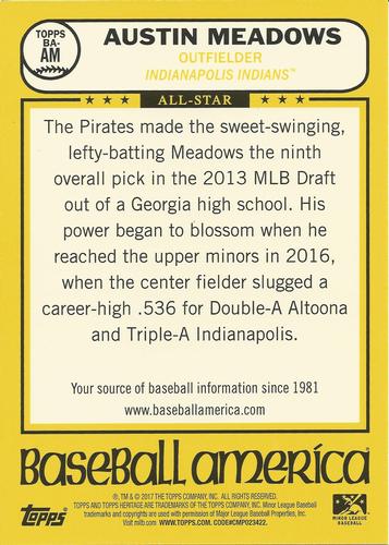 2017 Topps Heritage Minor League Baseball America All-Stars 5x7 #BA-AM Austin Meadows Back