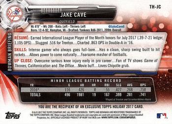 2017 Topps Holiday Bowman #TH-JC Jake Cave Back