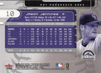 2003 Fleer Hot Prospects #10 Jason Jennings Back