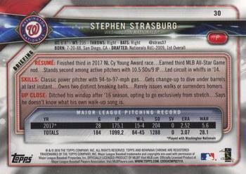 2018 Bowman #30 Stephen Strasburg Back