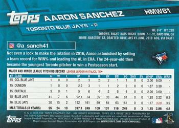2017 Topps Holiday #HMW81 Aaron Sanchez Back