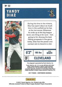 2017 Panini Chronicles - Contenders Rookie Ticket #32 Yandy Diaz Back