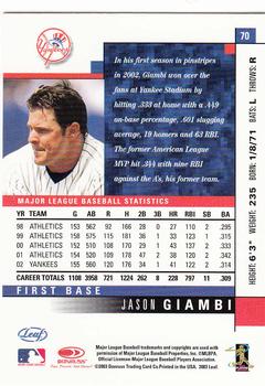 2003 Leaf #70 Jason Giambi Back