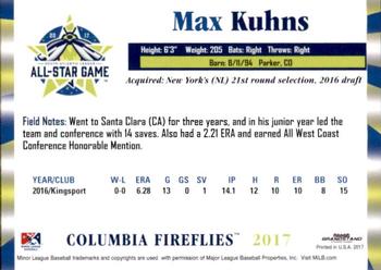 2017 Grandstand South Atlantic League All-Stars #NNO Max Kuhns Back