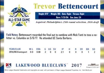 2017 Grandstand South Atlantic League All-Stars #NNO Trevor Bettencourt Back