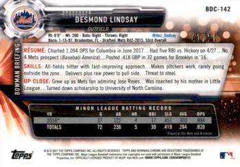 2017 Bowman Draft - Chrome Gold Refractor #BDC-142 Desmond Lindsay Back