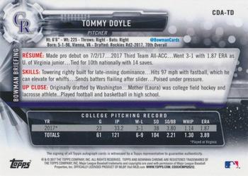 2017 Bowman Draft - Chrome Draft Pick Autographs #CDA-TD Tommy Doyle Back